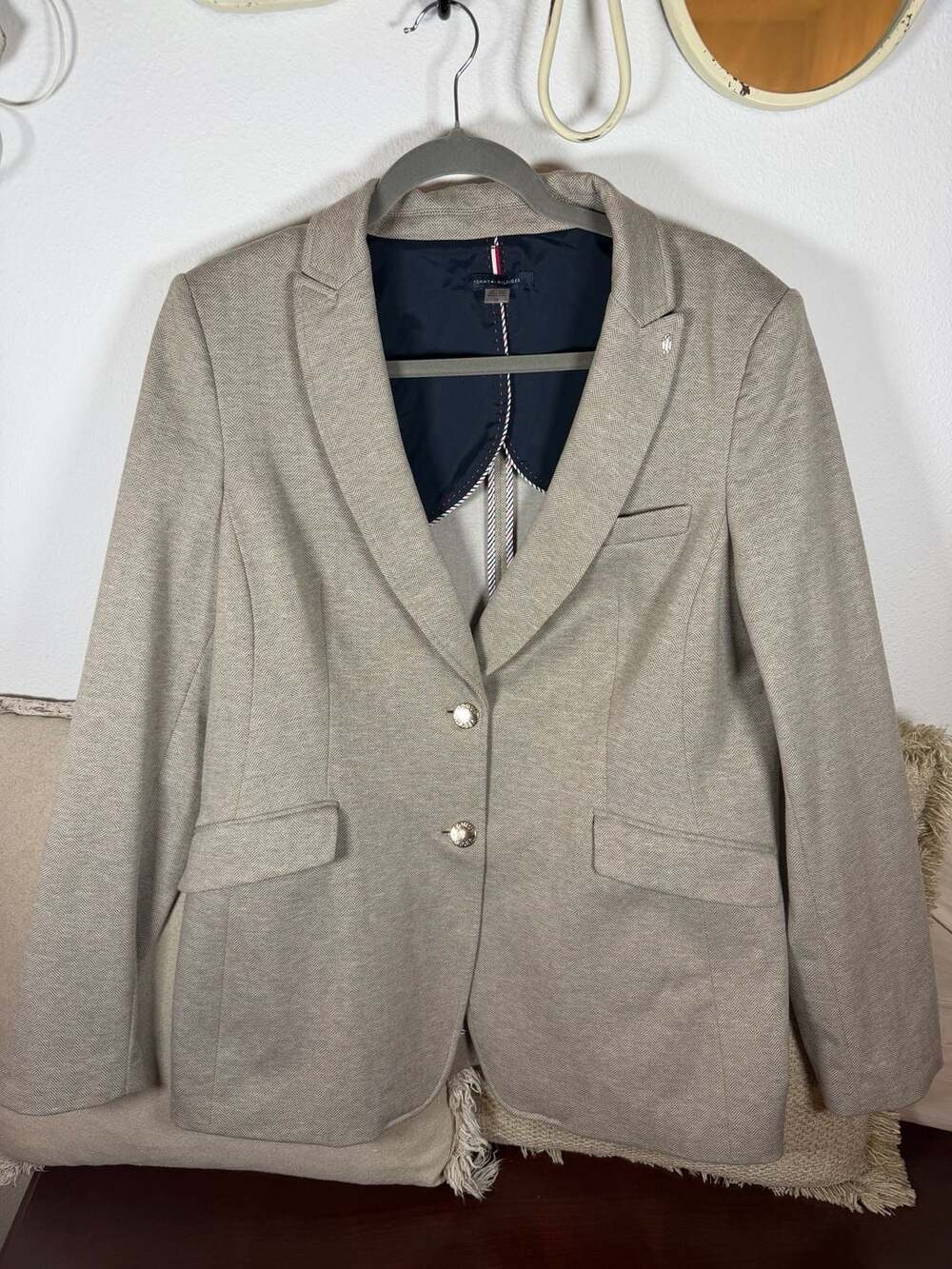 Tommy Hilfiger Blazer Size 16 Beige Herringbone